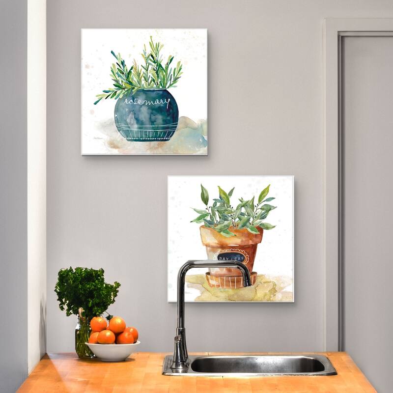 Masterpiece Art Gallery Potted Basil Bay Leaf Rosemary Thyme Herbs By Carol Robinson Canvas Art Print Set Of 4