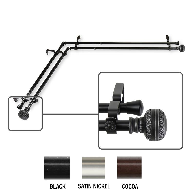 InStyleDesign Helena Corner Window Double Curtain Rod 13/16 inch dia. - 28-48 inches - Black