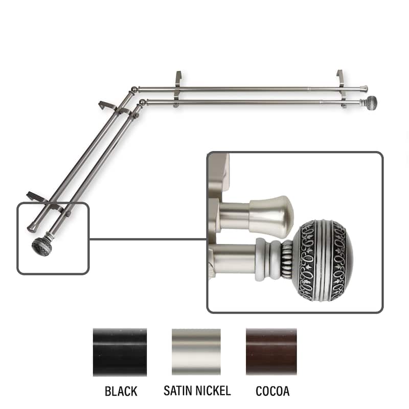 InStyleDesign Helena Corner Window Double Curtain Rod 13/16 inch dia. - 120-170 inches - satin nickel