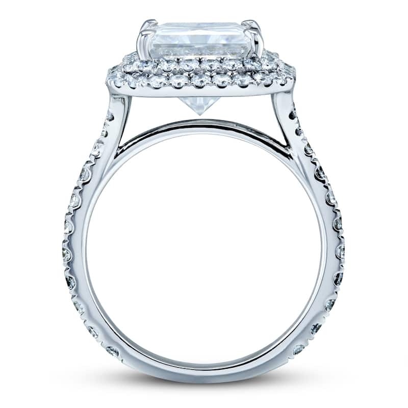 Kobelli 5 Carats Moissanite & Natural Diamond Solid 14k White Gold Double Halo Radiant Vida Ring
