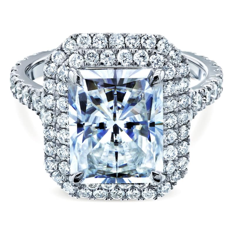 Kobelli 5 Carats Moissanite & Natural Diamond Solid 14k White Gold Double Halo Radiant Vida Ring