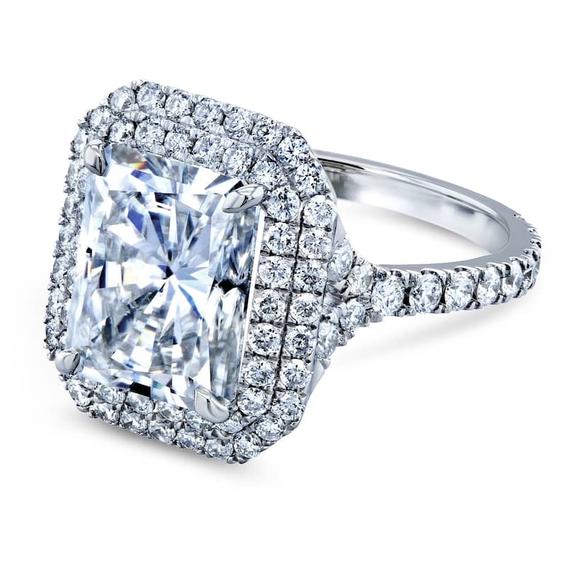 Kobelli 5 Carats Moissanite & Natural Diamond Solid 14k White Gold Double Halo Radiant Vida Ring