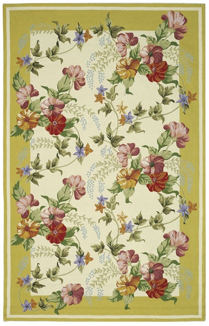 Hand hooked Botanical Ivory/ Yellow Wool Rug (39 X 59) (IvoryPattern FloralMeasures 0.375 inch thickTip We recommend the use of a non skid pad to keep the rug in place on smooth surfaces.All rug sizes are approximate. Due to the difference of monitor co
