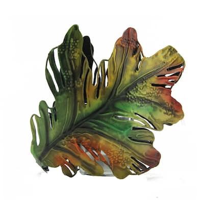 6" Autumn Colored Oak Leaf Metal Thanksgiving Leaf Votive Candle Holder