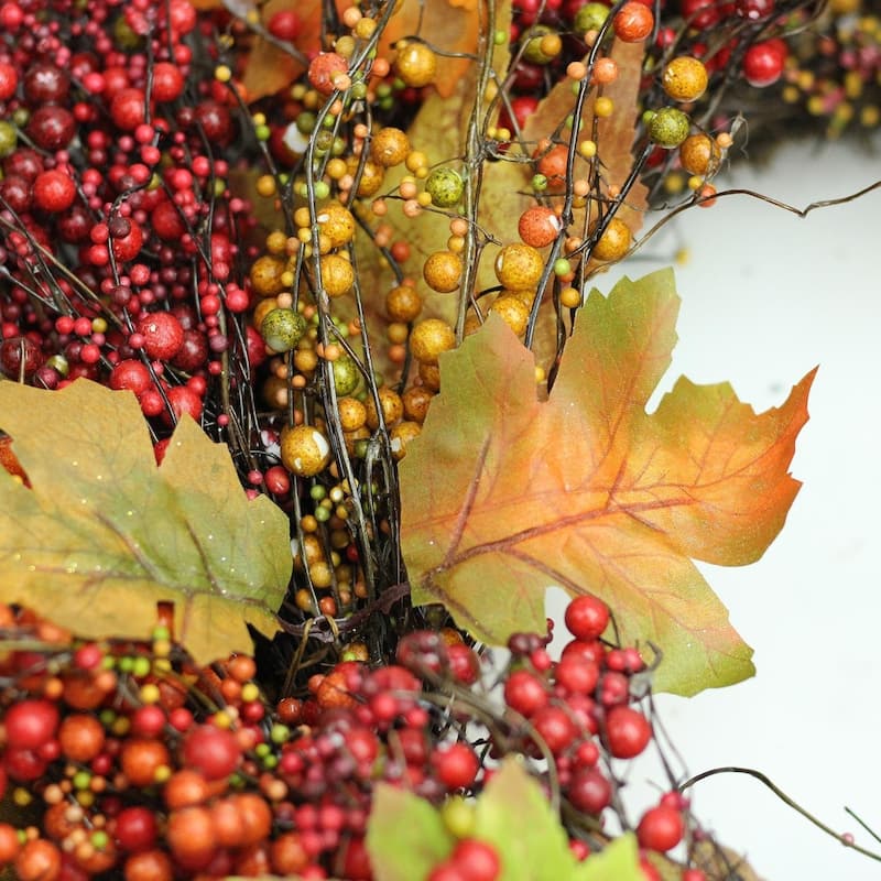 22" Autumn Harvest Maple Leaf & Berry Artificial Thanksgiving Floral Wreath - Unlit