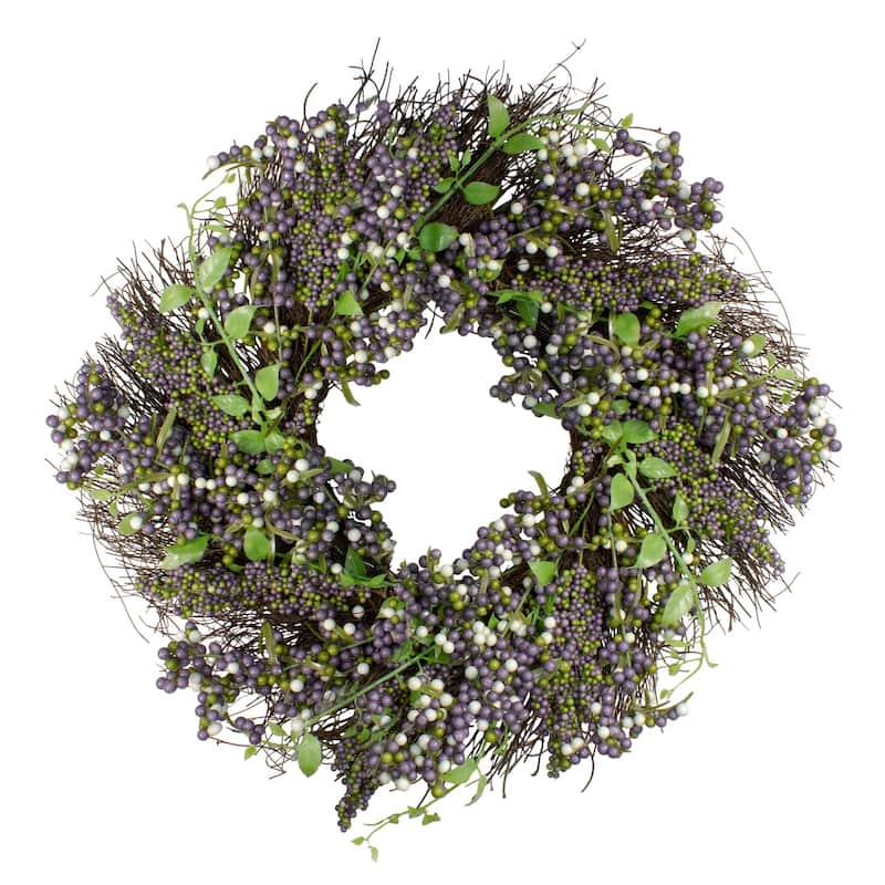 22" Decorative Plum Purple and White Artificial Berry Wreath