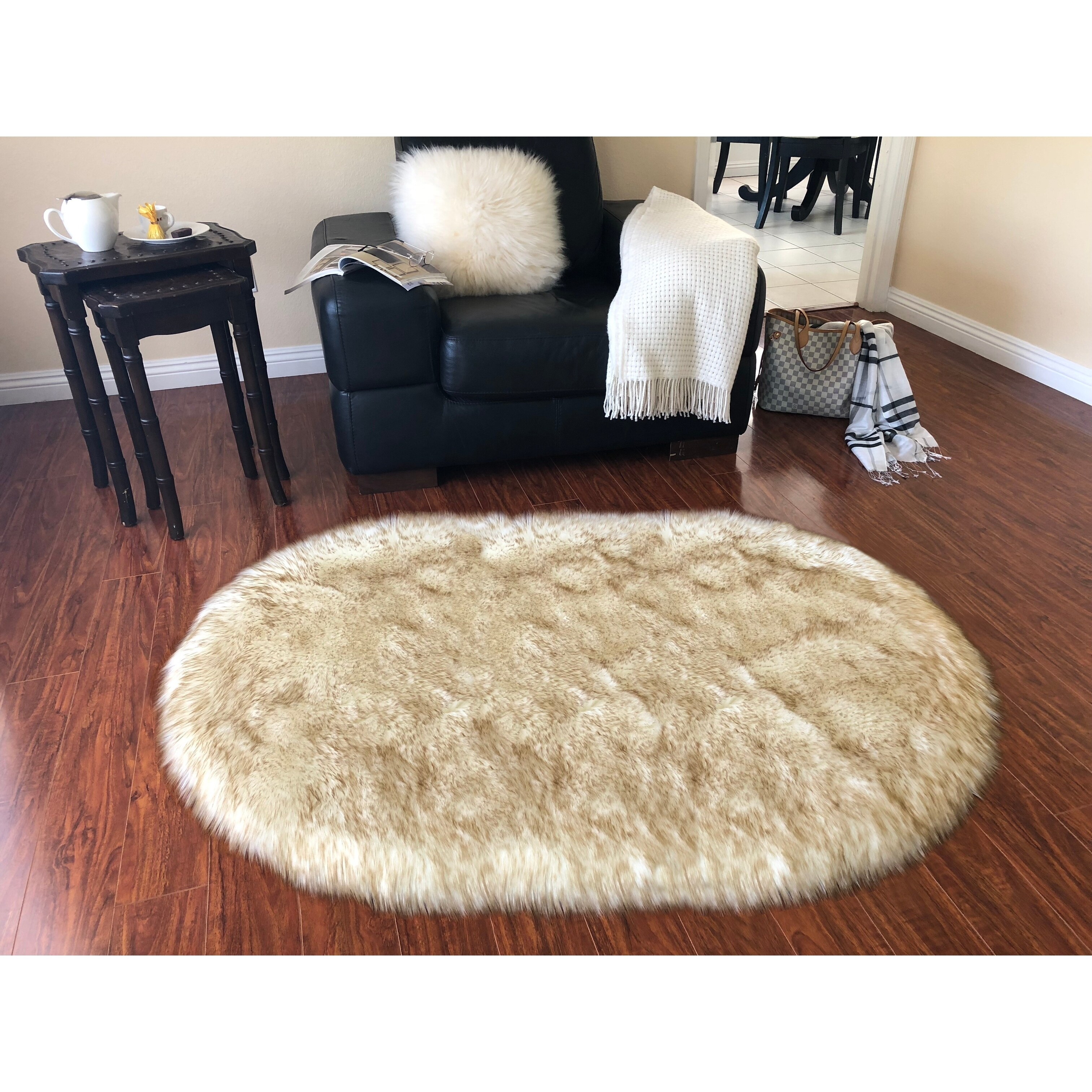 Spectrum Faux Sheepskin Oval Shape Chocolate And Ivory Spectrum Faux Sheepskin Oval Shape
