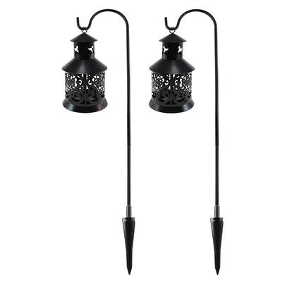 Black Metal Lantern and Shepherd's Hook - Set of 2
