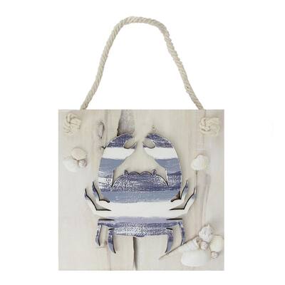 10" Cape Cod Inspired Striped Crab Wall Hanging Plaque with Seashells
