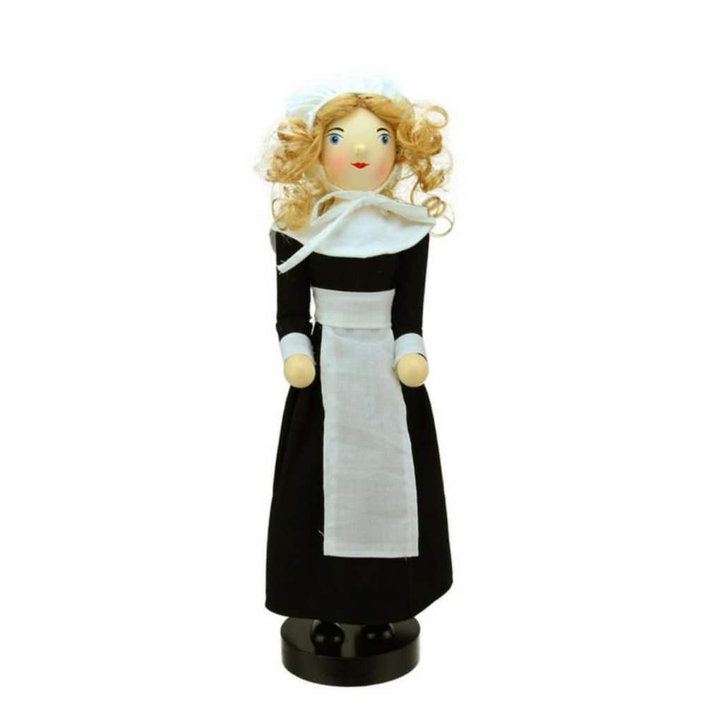 14" Pilgrim Woman Decorative Wooden Fall Harvest Thanksgiving Nutcracker