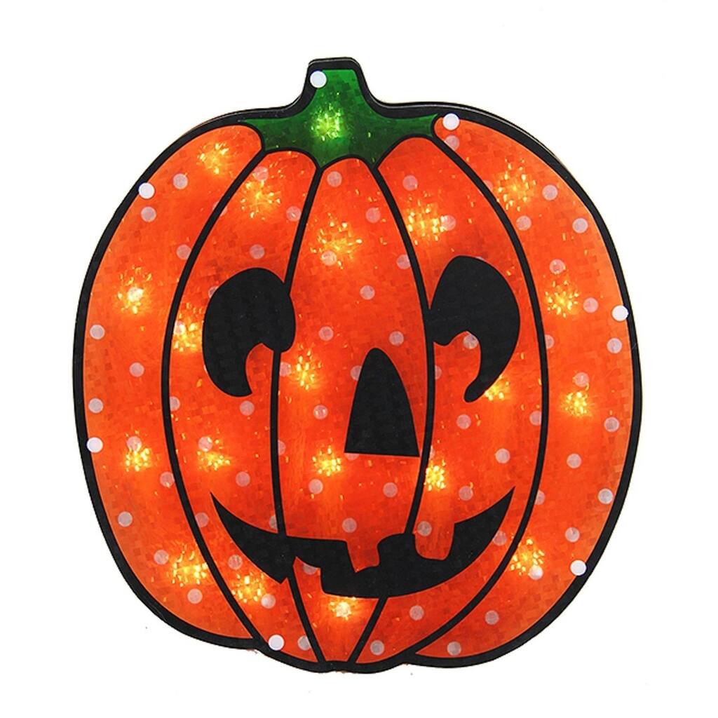 13" Lighted Holographic Jack o' Lantern Pumpkin Halloween Window Silhouette