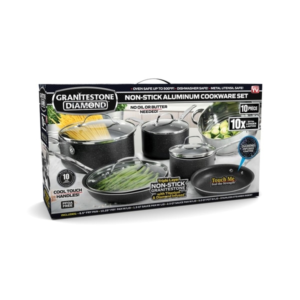 Shop Granite Stone Diamond 10PC Mineral Infused Titanium Cookware Set - Free Shipping Today 