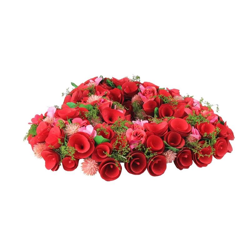 14" Red and Pink Valentine's Day Heart-Shaped Artificial Spring Floral Wreath