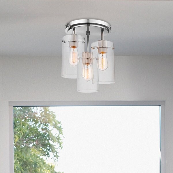 Porch & Den Winema Brushed Steel 3-light Semi-Flush Mount Ceiling Light. Opens flyout.