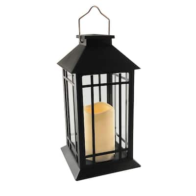 Black Solar Lantern with LED Candle