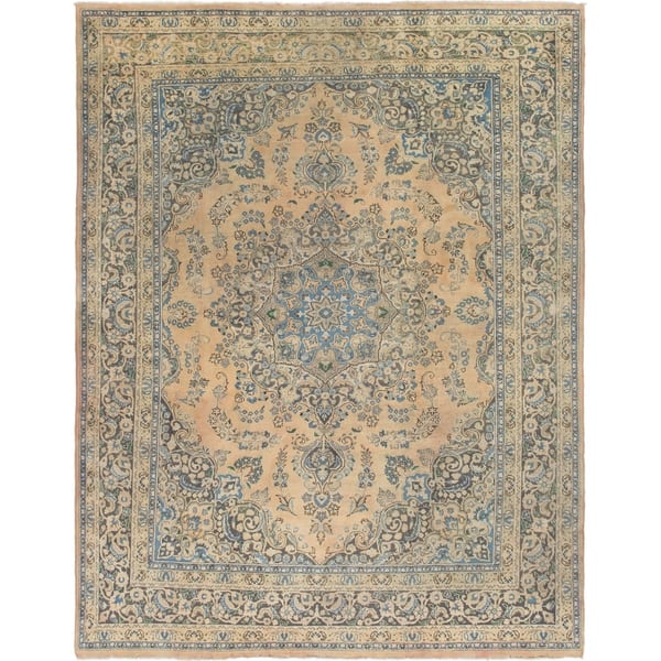 Hand Knotted Mashad Semi Antique Wool Area Rug 9 7 X 12 4 Hand Knotted Mashad Semi Antique