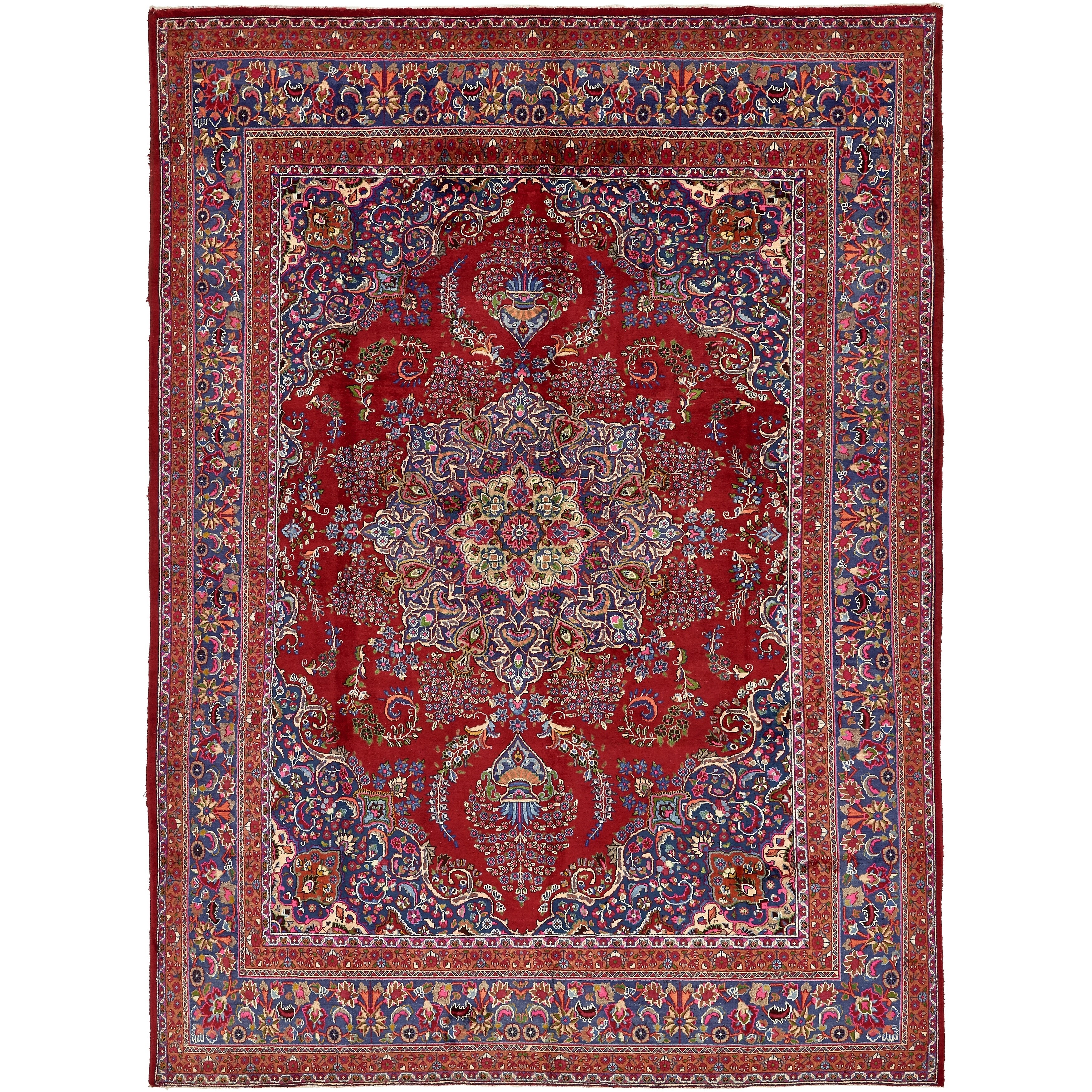 Bedroom Hand-Knotted Wool Rug eCarpet Gallery Large Area Rug for Living Room Lahor Finest Bordered Red Tapestry Kilim 10'0 x 14'0 338149 