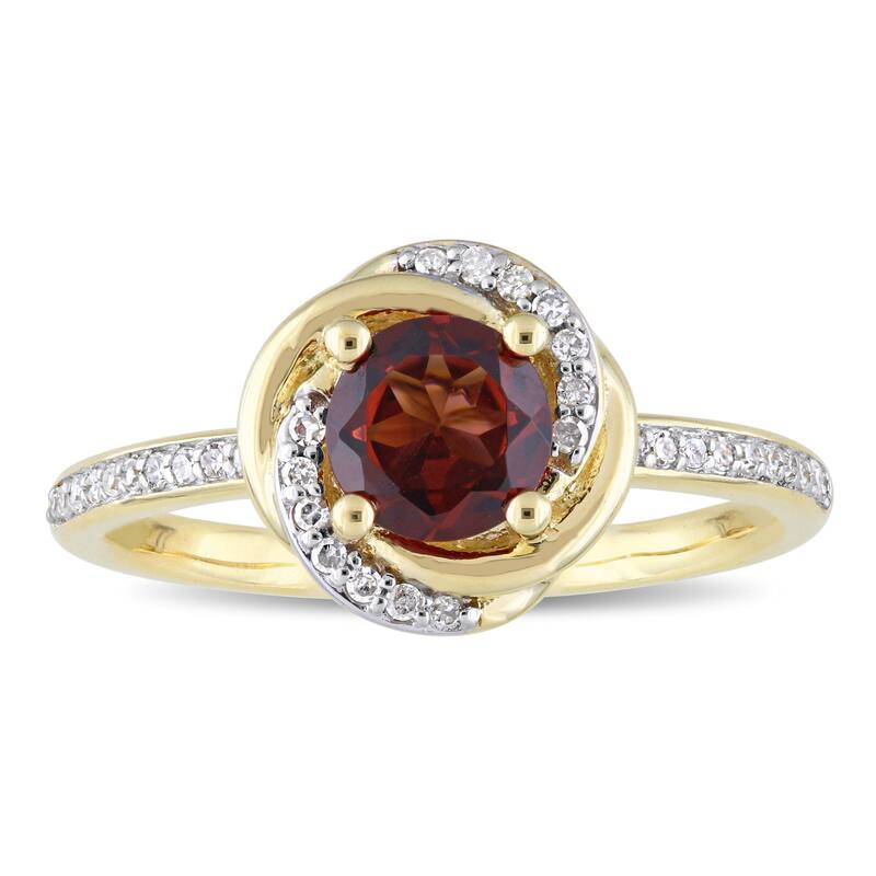 Miadora 10k Yellow Gold Garnet and 1/6ct TDW Diamond Swirl Halo Ring