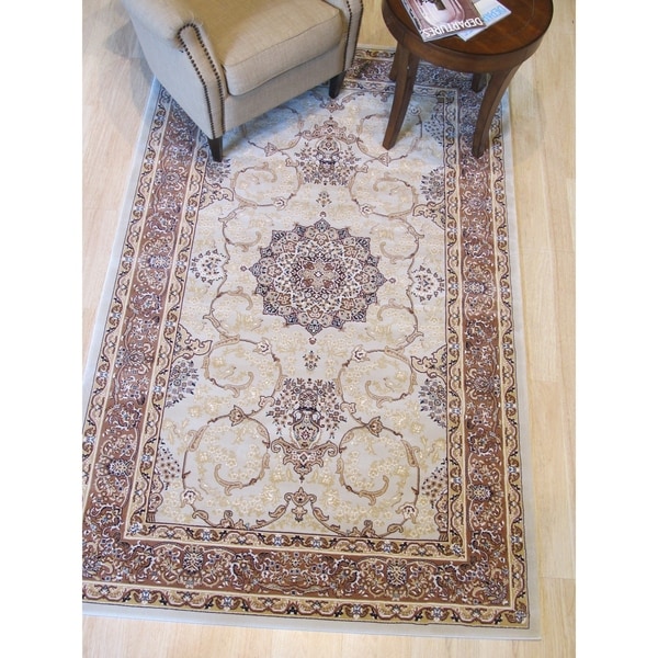 Beige Traditional Oriental Tabriz Rug - 7'10" x 9'10"