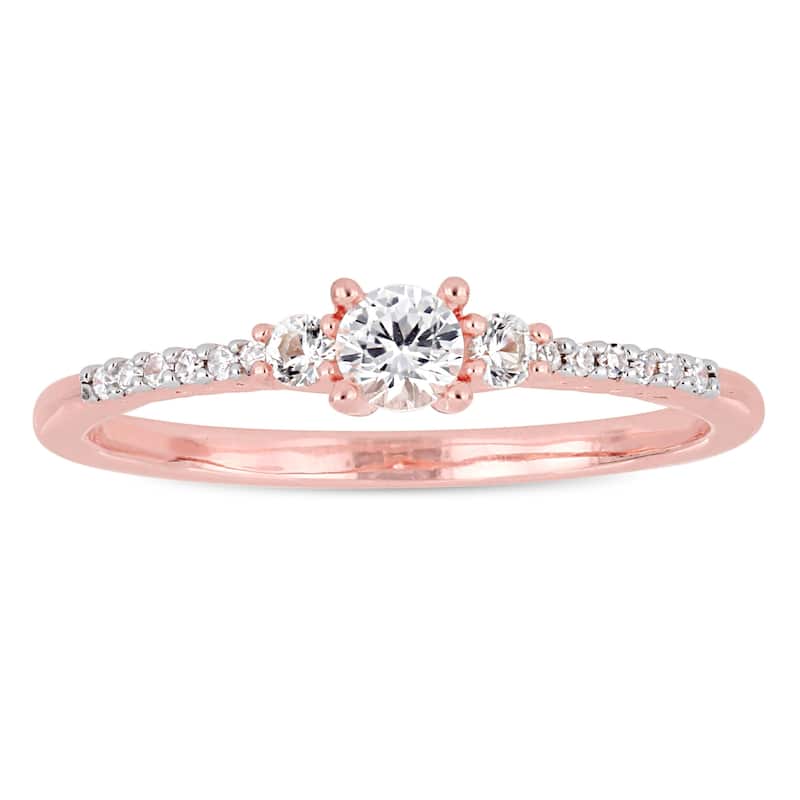 Miadora Rose Plated Sterling Silver Created White Sapphire & Diamond 3-Stone Ring