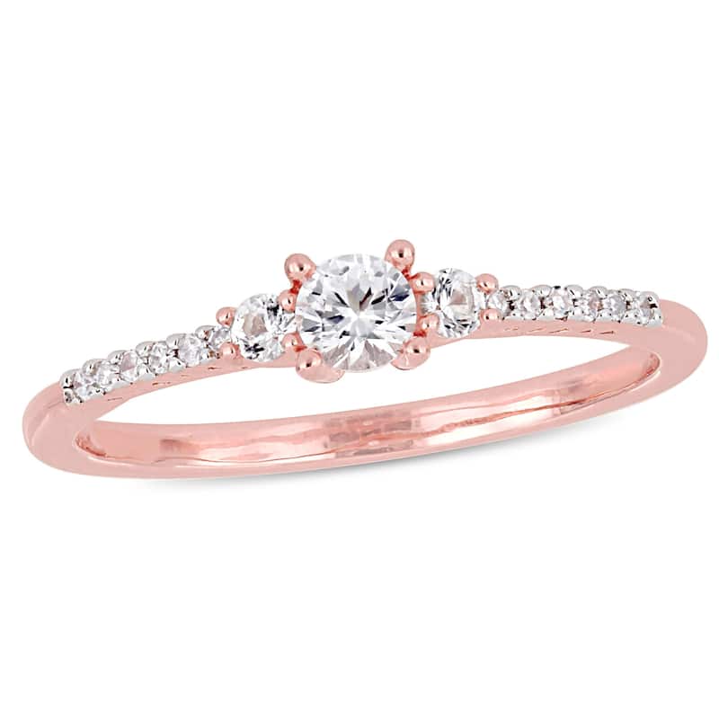 Miadora Rose Plated Sterling Silver Created White Sapphire & Diamond 3-Stone Ring