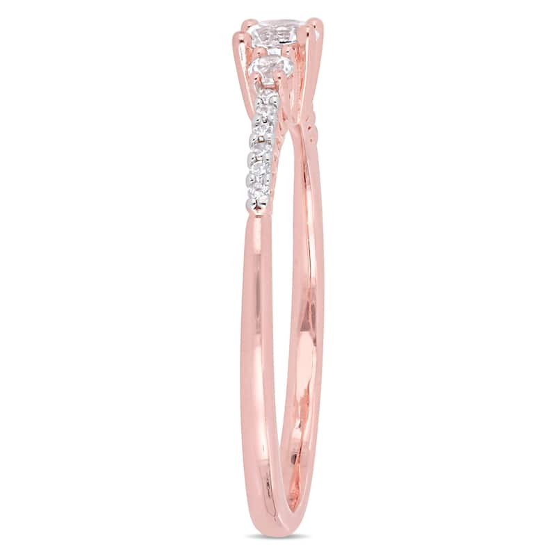 Miadora Rose Plated Sterling Silver Created White Sapphire & Diamond 3-Stone Ring