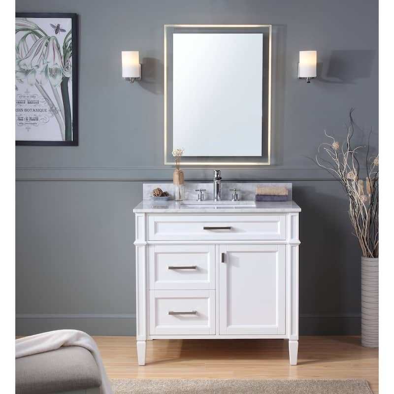 36 Inch Durand Modern Gray Bathroom Sink Vanity with Stone Counter Top