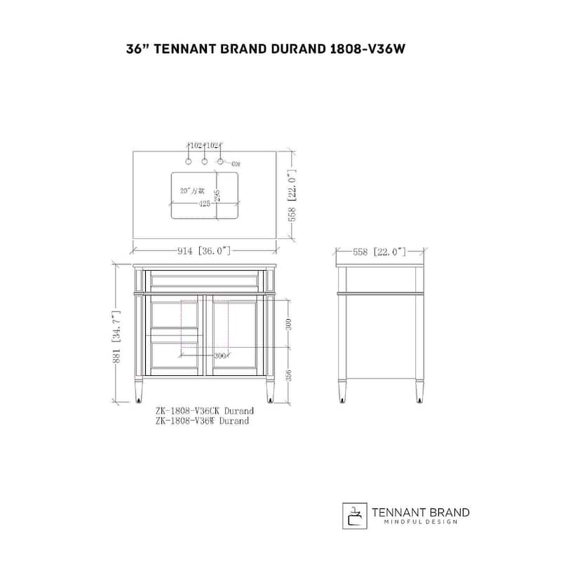 36 Inch Durand Modern Gray Bathroom Sink Vanity with Stone Counter Top