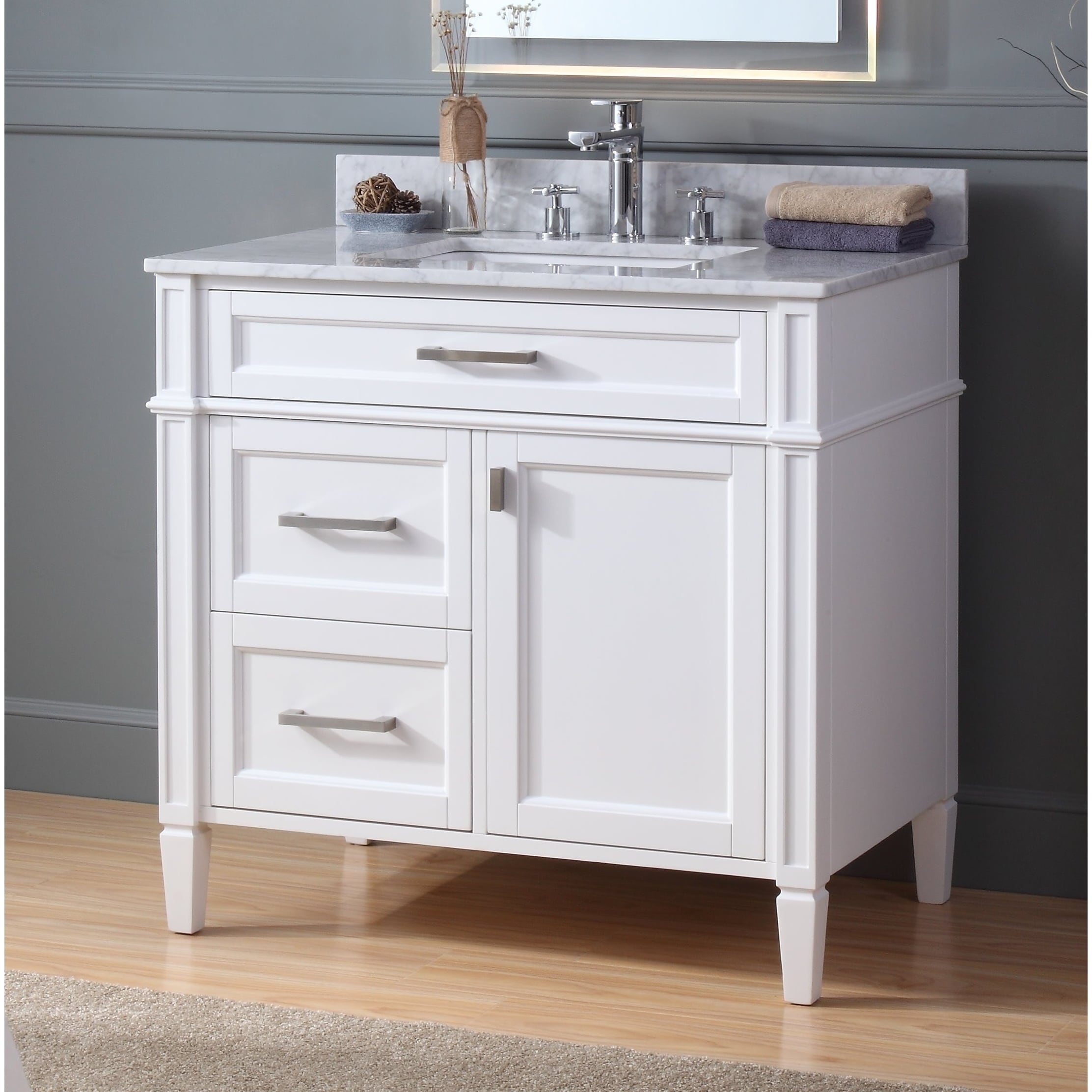 36 Inch Durand Modern Gray Bathroom Sink Vanity with Stone Counter Top