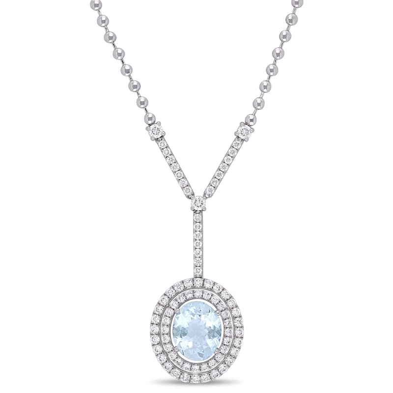 Miadora 14k White Gold Aquamarine and 1-1/2ct TDW Diamond Y-Necklace