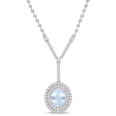 Miadora 14k White Gold Aquamarine and 1-1/2ct TDW Diamond Y-Necklace