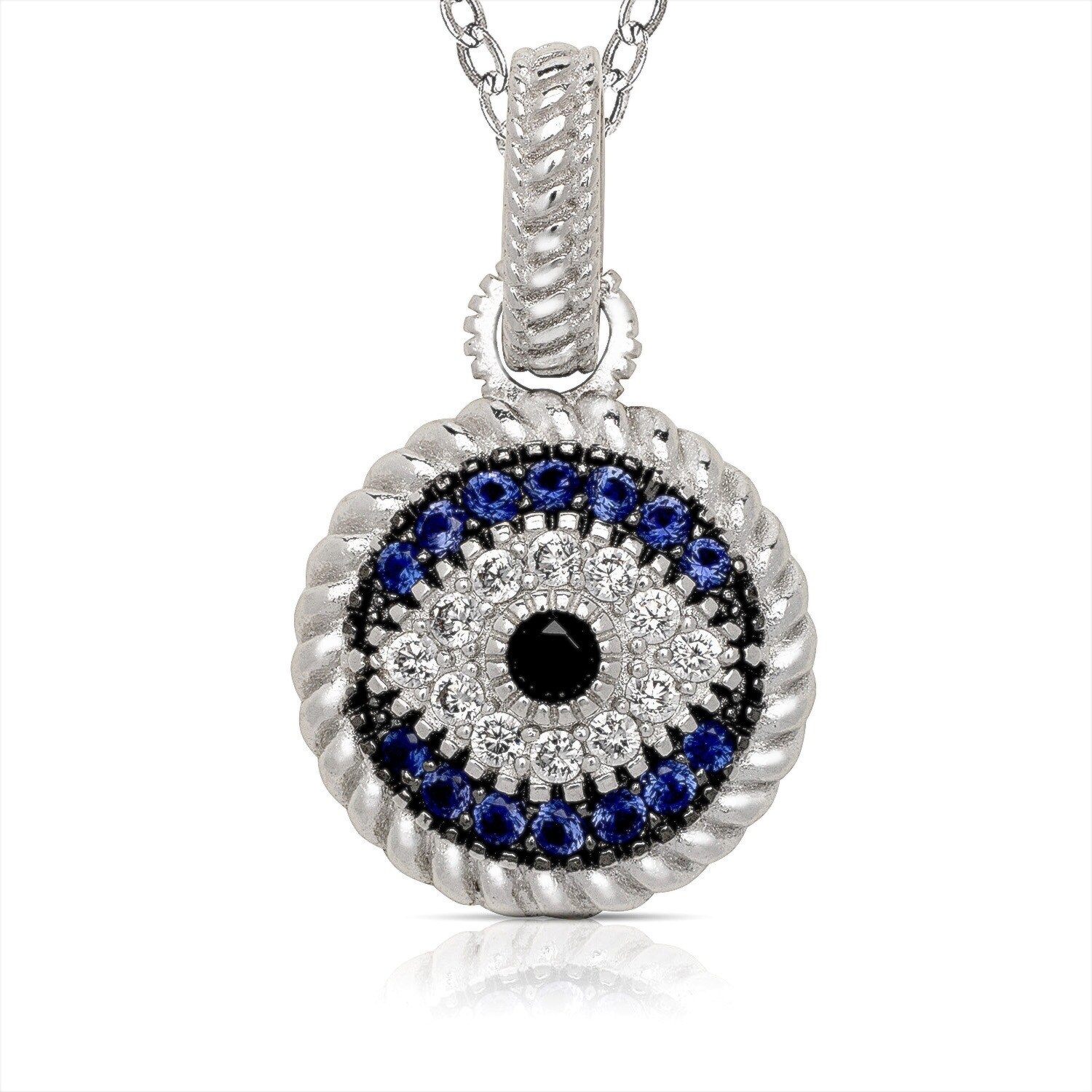 14k Yellow Gold Simulated Sapphire /& Cubic Zirconia Evil Eye Hamsa Necklace