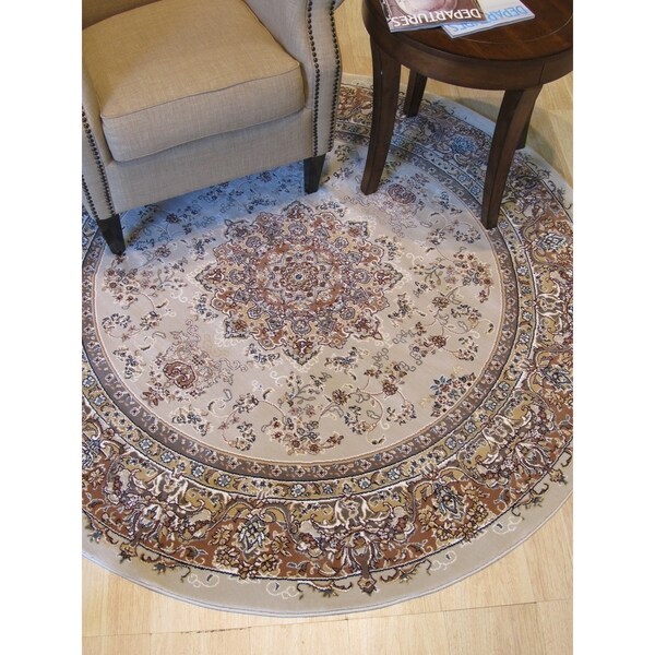 Beige Traditional Oriental Tabriz Rug - 5'11" Round