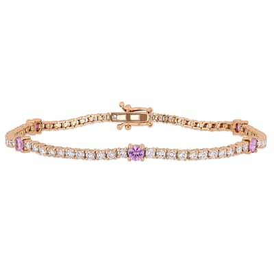 Miadora 14k Rose Gold Pink Sapphire and 2 1/4ct TDW Diamond Tennis Bracelet