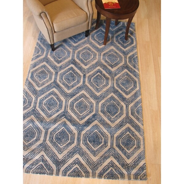 Hand-tufted Wool & Viscose Ivory Modern Geometric Havana Rug - 8'9" x 11'9"