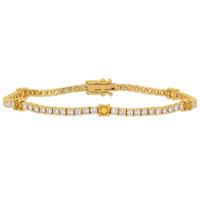 Miadora 14k Yellow Gold Yellow Sapphire and 2 1/4ct TDW Diamond Tennis Bracelet