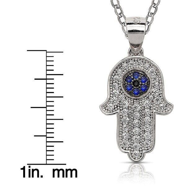PLATINUM STERLING SILVER DIAMOND SET WHITE SAPPHIRE HAND OF GOD HAMSA PENDANT