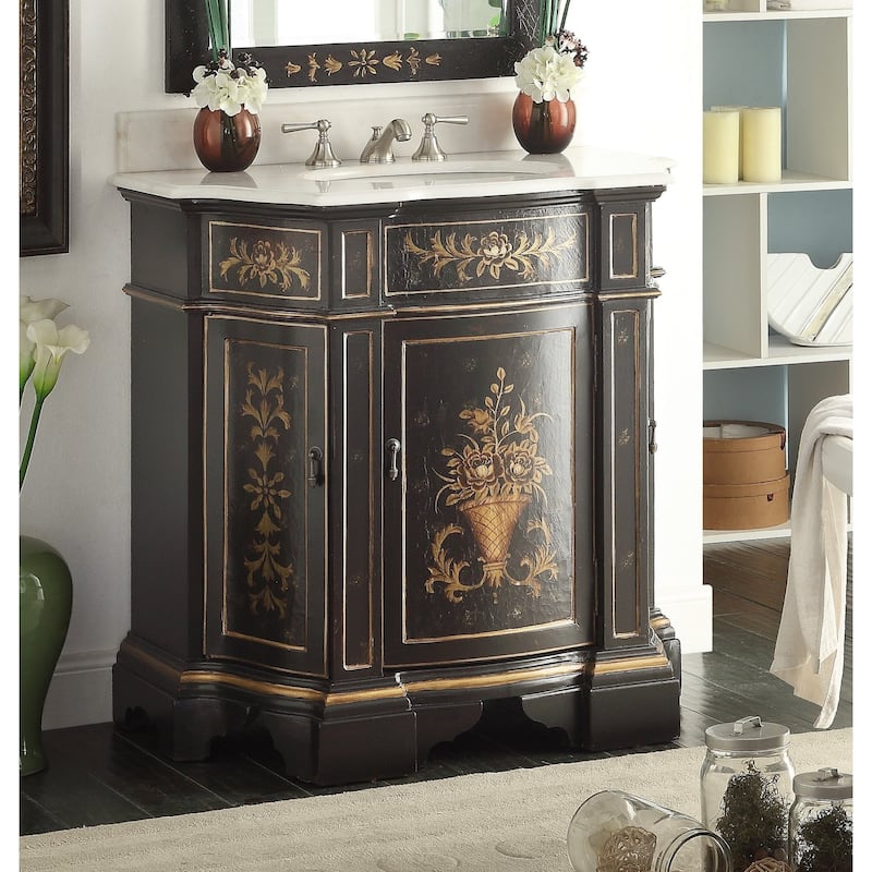 35" Benton Collection Crossfield Antique Style Black Bathroom Vanity - N/A