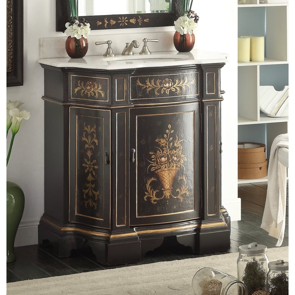 35" Benton Collection Crossfield Antique Style Black Bathroom Vanity