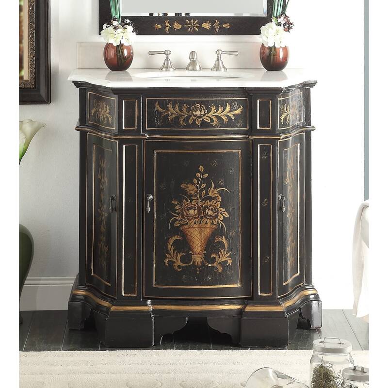 35" Benton Collection Crossfield Antique Style Black Bathroom Vanity