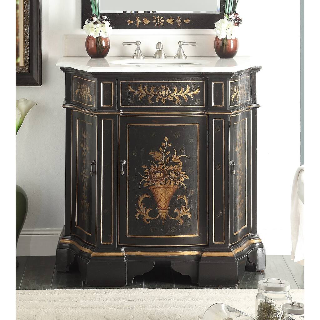 35" Benton Collection Crossfield Antique Style Black Bathroom Vanity