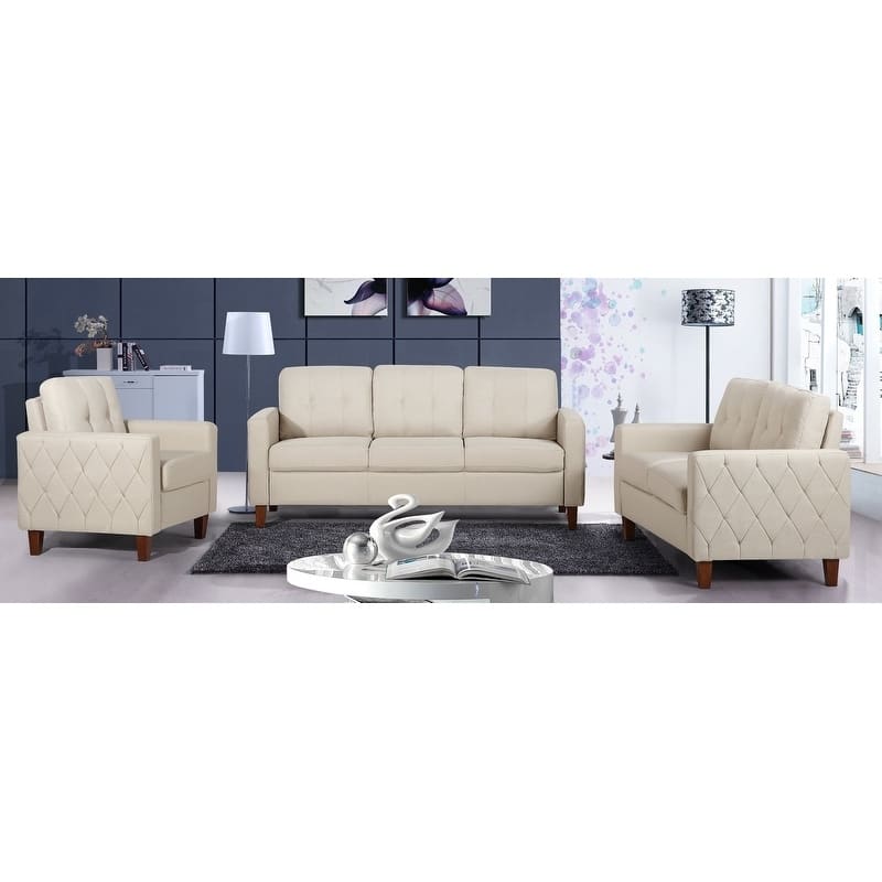 Harrad Tufted Mid-Century 3 Piece Living Room Set - Beige
