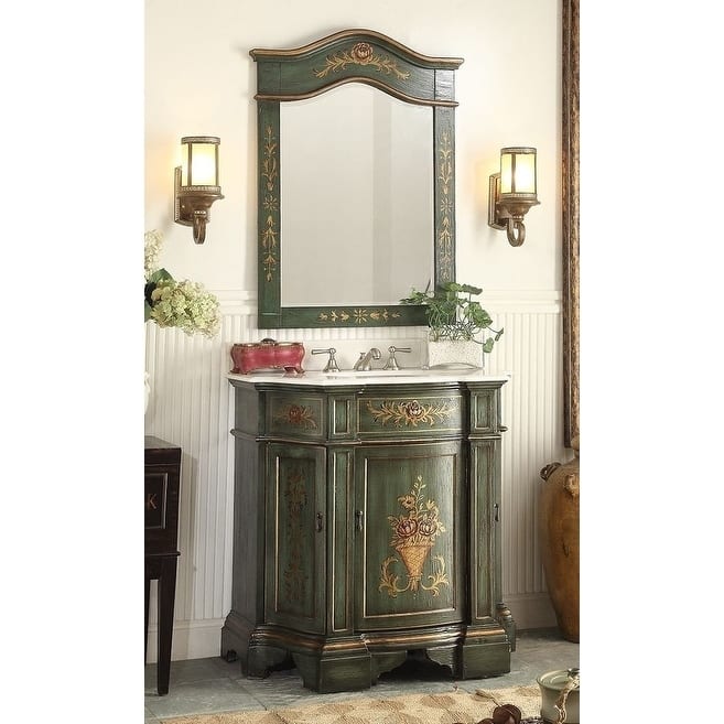 35" Benton Collection Crossfield Green Bathroom Vanity & Mirror - N/A