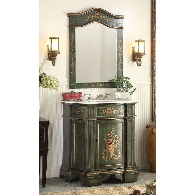 35" Benton Collection Crossfield Green Bathroom Vanity & Mirror