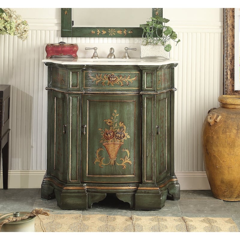 35" Benton Collection Crossfield Antique Style Green Bathroom Vanity - N/A