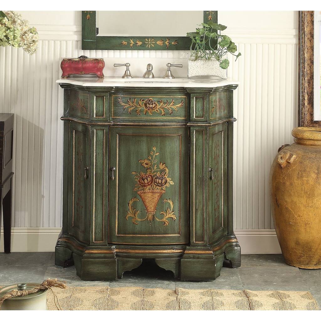 35" Benton Collection Crossfield Antique Style Green Bathroom Vanity