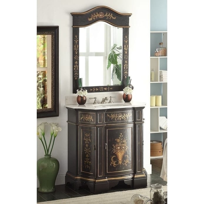 35" Benton Collection Crossfield Black Bathroom Vanity & Mirror - N/A