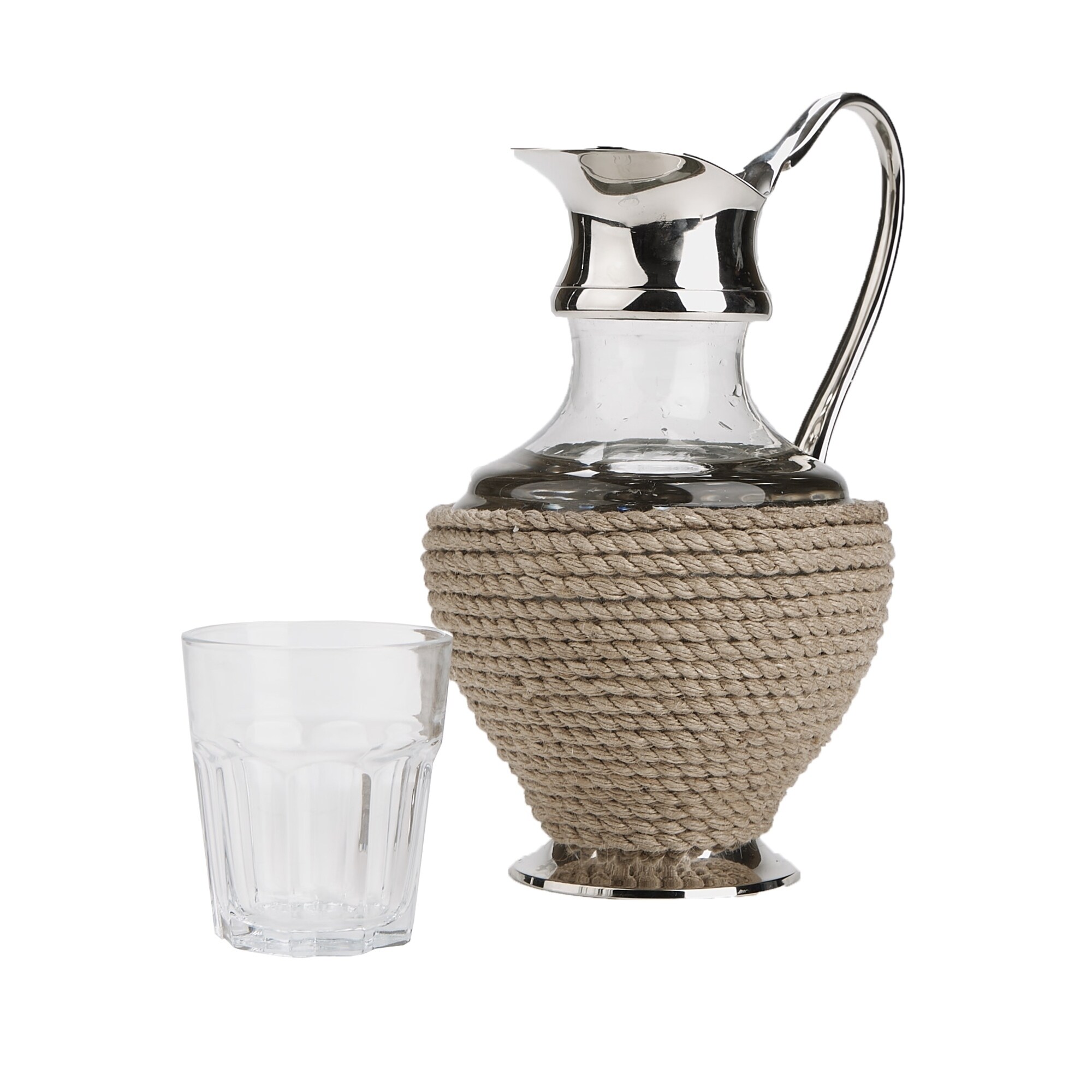 Wicker and Glass Juice Pitcher and Glass Set