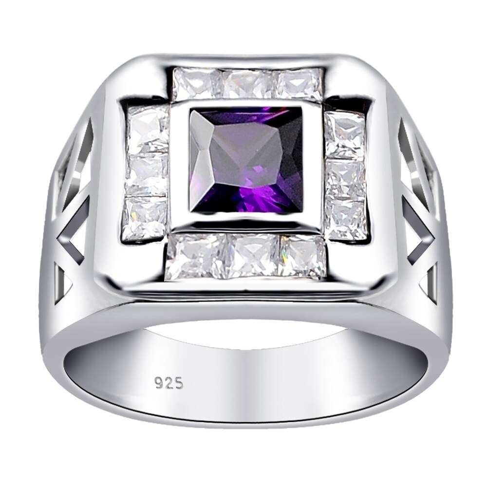 Cubic Zirconia Sterling Silver Square Wedding Ring by Orchid Jewelry