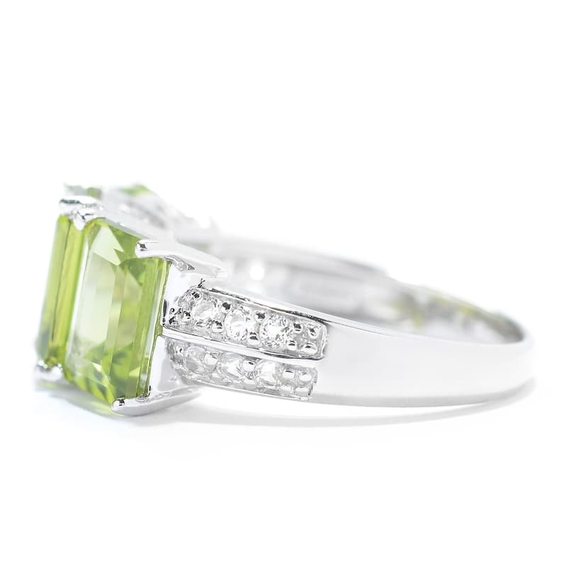 Sterling Silver Emerald Cut Peridot & White Topaz Ring